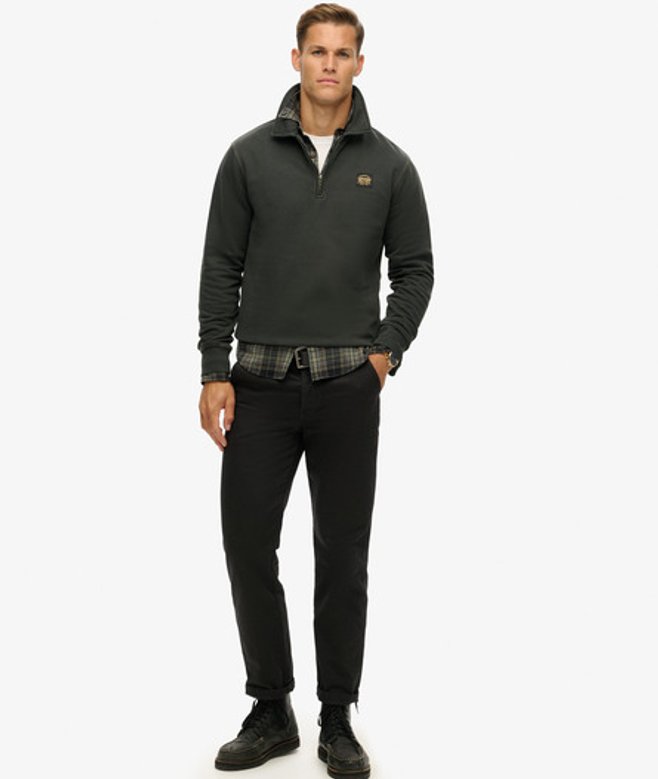 Superdry & Co Men’s Contrast Stitch Half Zip Sweatshirt Black Washed Black – Size: Superdry & Co Men’s Contrast Stitch Half Zip Sweatshirt Black Washed Black – Size: