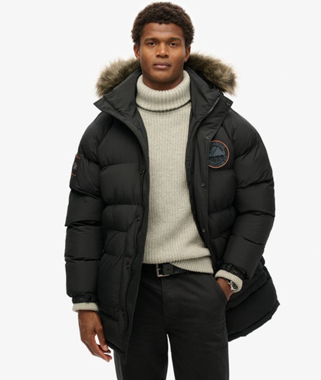 Superdry & Co Men’s Everest Long Baffled Parka Jacket Black Jet Black – Size: Superdry & Co Men’s Everest Long Baffled Parka Jacket Black Jet Black – Size: