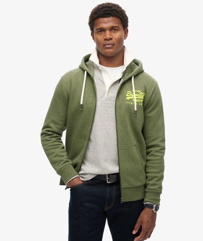 Superdry & Co Men’s Embroidered Logo Neon Vintage Graphic Full Zip Hoodie, Green, Size: Superdry & Co Men’s Embroidered Logo Neon Vintage Graphic Full Zip Hoodie, Green, Size: