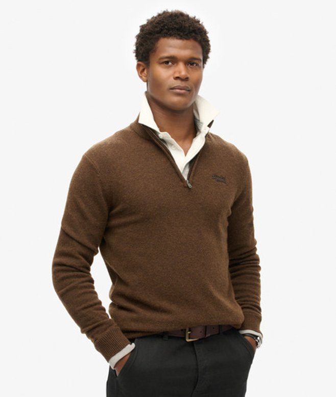 Superdry & Co Men’s Essential Embroidered Knitted Half Zip Jumper Blue Woodland Brown – Size: Superdry & Co Men’s Essential Embroidered Knitted Half Zip Jumper Blue Woodland Brown – Size: