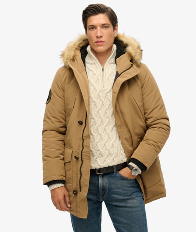 Superdry & Co Men’s Everest Faux Fur Hooded Parka Coat Brown Sandstone Brown – Size: Superdry & Co Men’s Everest Faux Fur Hooded Parka Coat Brown Sandstone Brown – Size: