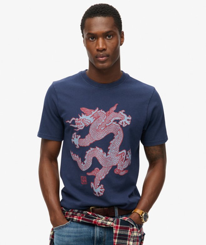 Superdry & Co X Komodo Mens Classic Vintage Shirt, Navy Blue, Size: