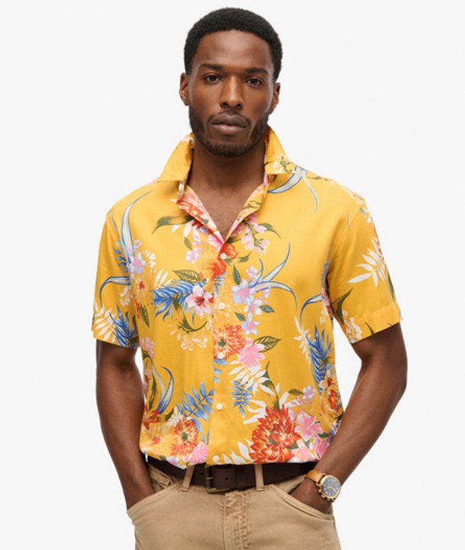 Superdry & Co Mens Classic Hawaiian Shirt, Yellow, Size: Superdry & Co Mens Classic Hawaiian Shirt, Yellow, Size: