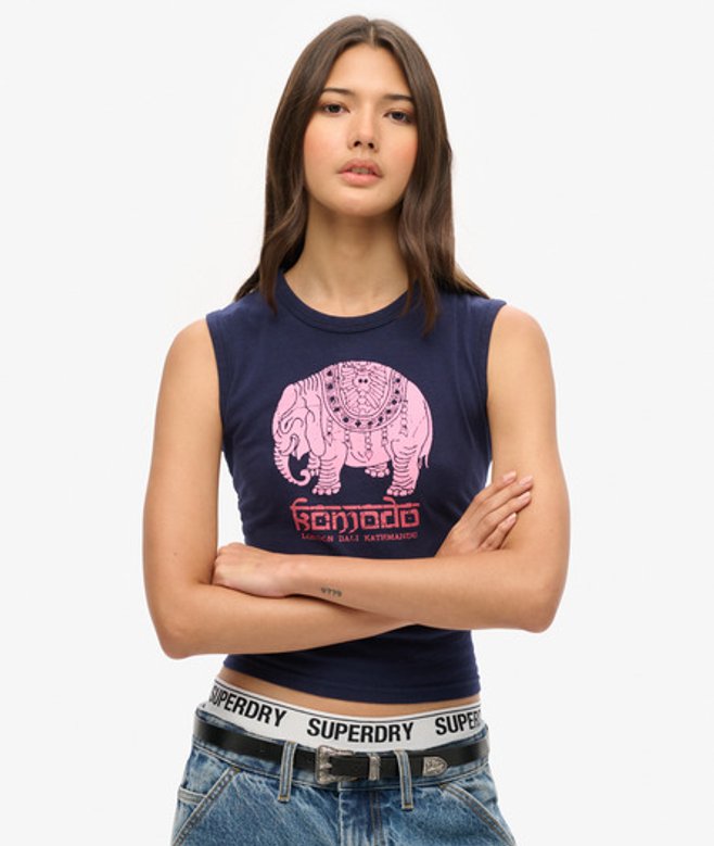 Superdry & Co Ladies Hathi Slim Vest Top, Navy Blue, Size: Superdry & Co Ladies Hathi Slim Vest Top, Navy Blue, Size: