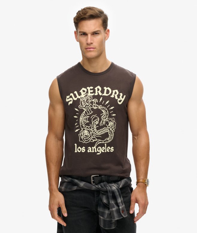 Superdry & Co Mens Classic Tattoo Graphic Tank Top, Black, Size: