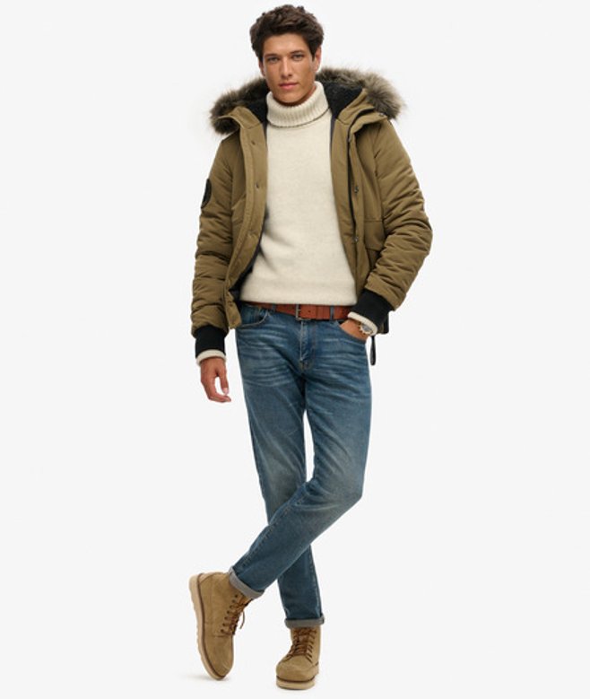 Superdry & Co Men’s Everest Hooded Puffer Bomber Jacket Green Military Olive – Size: