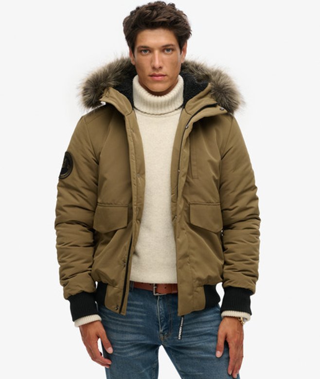 Superdry & Co Men’s Everest Hooded Puffer Bomber Jacket Green Military Olive – Size: Superdry & Co Men’s Everest Hooded Puffer Bomber Jacket Green Military Olive – Size: