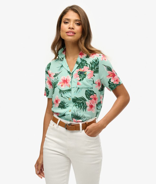 Superdry & Co Ladies Classic Beach Resort Shirt, Green, Size: Superdry & Co Ladies Classic Beach Resort Shirt, Green, Size: