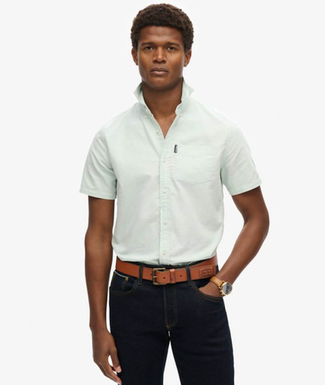 Superdry & Co Mens Classic Oxford Short Sleeve Shirt, Light Green, Size: