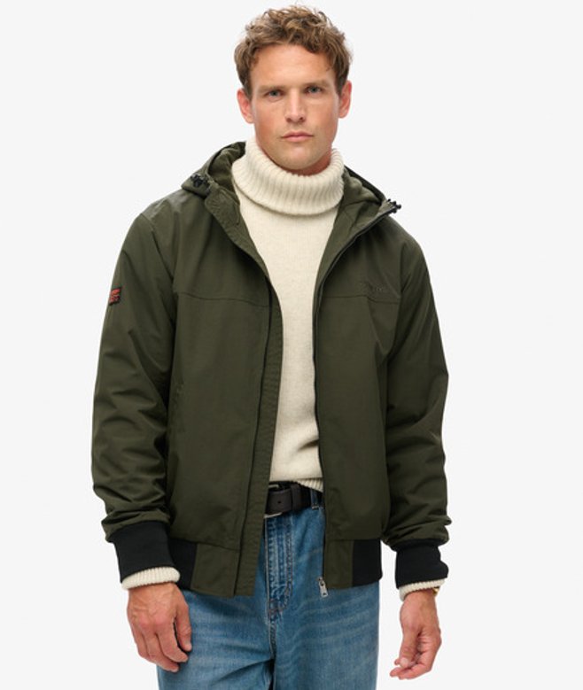 Superdry & Co Mens Classic Embroidered Logo Surplus Nylon Hooded Bomber Jacket, Green, Size: Superdry & Co Mens Classic Embroidered Logo Surplus Nylon Hooded Bomber Jacket, Green, Size: