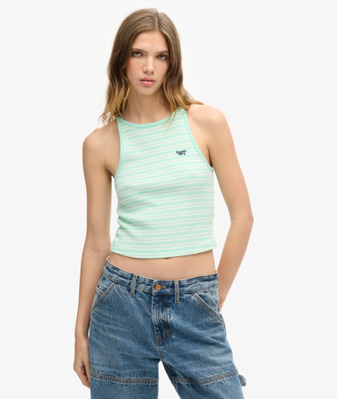 Superdry & Co Ladies Slim Fit Essential Logo Striped Racer Vest Top, Light Green, Size: – Superdry & Co Ladies Slim Fit Essential Logo Striped Racer Vest Top, Light Green, Size: –