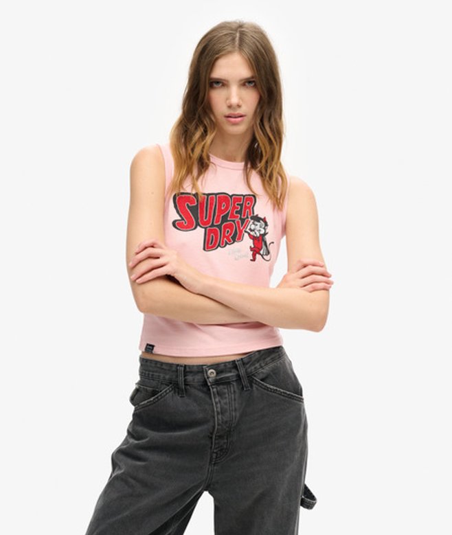 Superdry & Co Ladies Slim Fit Embellished Retro Vest Top, Pink, Size: Superdry & Co Ladies Slim Fit Embellished Retro Vest Top, Pink, Size: