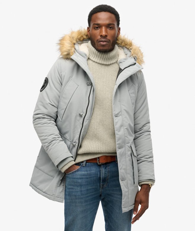 Superdry & Co Men’s Everest Fully Lined Hooded Light Faux Fur Parka, Blue, Size: Superdry & Co Men’s Everest Fully Lined Hooded Light Faux Fur Parka, Blue, Size: