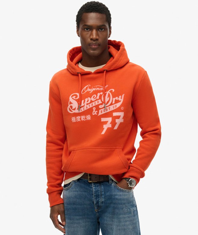 Superdry & Co Men’s Leather & Boot Co Script Hoodie Orange Denim Co Rust Orange – Size: