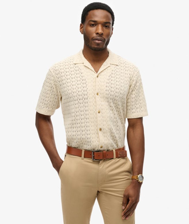 Superdry & Co Men’s Knitted Texture Shirt Cream Ecru Crochet – Size: Superdry & Co Men’s Knitted Texture Shirt Cream Ecru Crochet – Size: