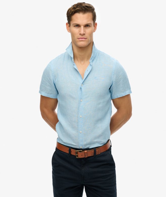 Superdry & Co Men’s Embroidered Vacation Linen Shirt Blue Sea Blue Chambray – Size: Superdry & Co Men’s Embroidered Vacation Linen Shirt Blue Sea Blue Chambray – Size: