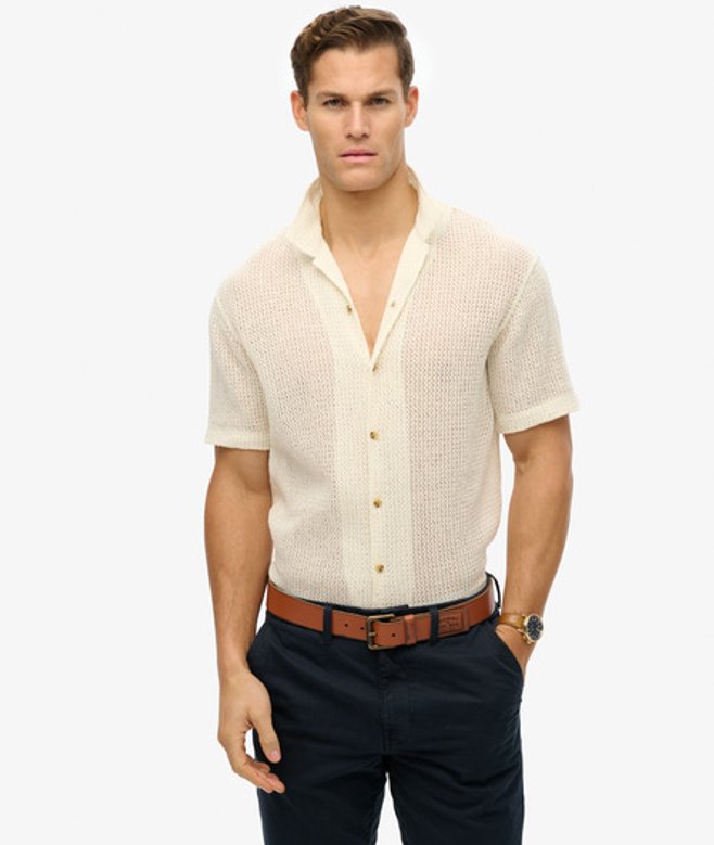 Superdry & Co Men’s Knitted Texture Shirt Cream Ecru Texture – Size: Superdry & Co Men’s Knitted Texture Shirt Cream Ecru Texture – Size: