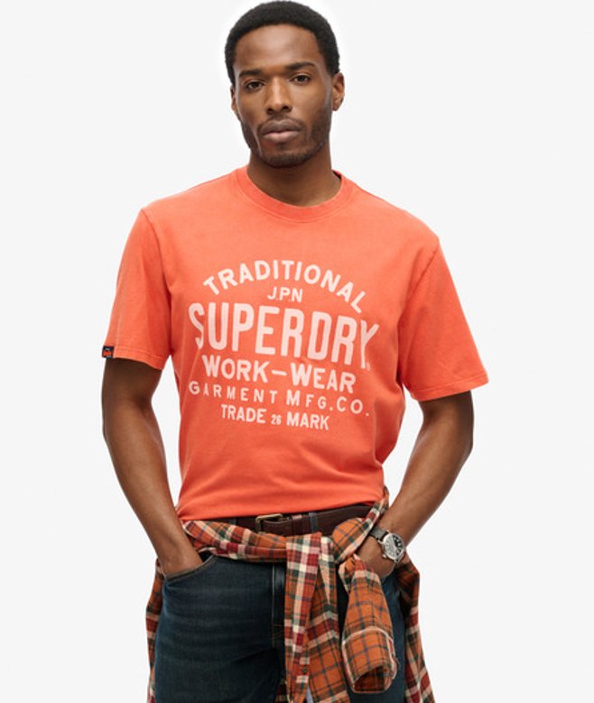 Superdry & Co Men’s Machined Goods Workwear shirt Orange Denim Co Rust Orange – Size: