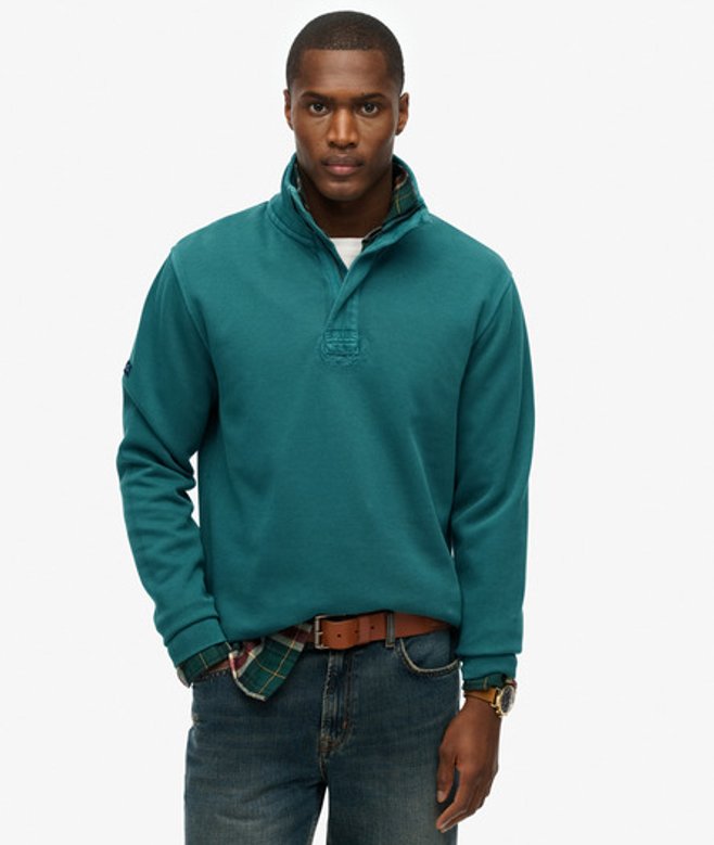 Superdry & Co Men’s Cotton Classic Pique Half Zip Sweatshirt Green Washed Green – Size: Superdry & Co Men’s Cotton Classic Pique Half Zip Sweatshirt Green Washed Green – Size: