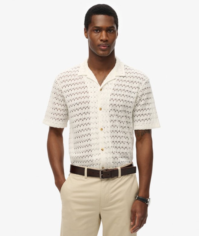 Superdry & Co Men’s Knitted Texture Shirt White White Crochet – Size: Superdry & Co Men’s Knitted Texture Shirt White White Crochet – Size: