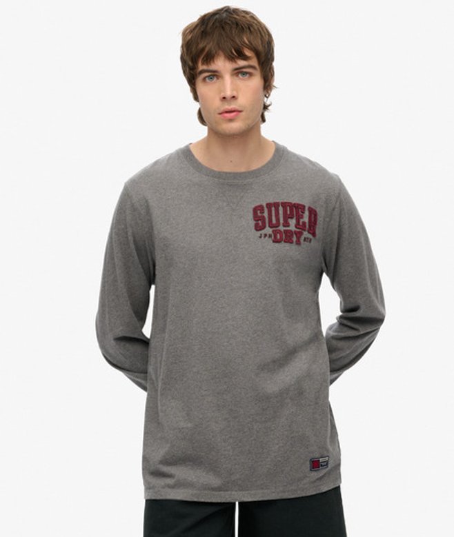 Superdry & Co Men’s Vintage Athletic Chest Long Sleeve Top Dark Grey Mid Grey Marl – Size: