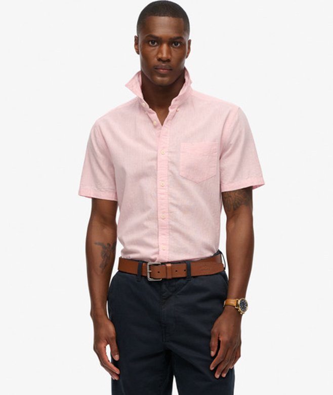 Superdry & Co Men’s City Cotton Linen Short Sleeve Shirt Pink City Pink Chambray – Size: Superdry & Co Men’s City Cotton Linen Short Sleeve Shirt Pink City Pink Chambray – Size: