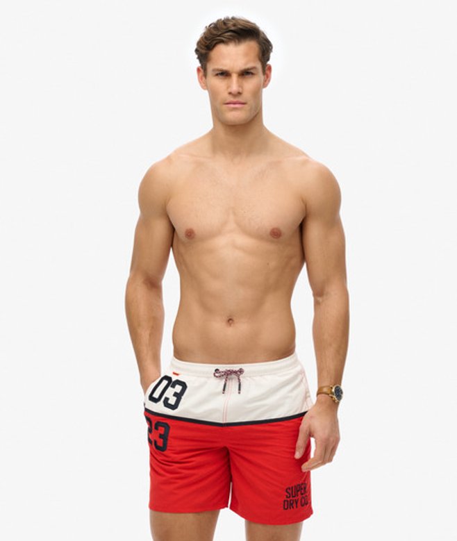 Superdry & Co Men’s Nautical Logo -Inch Swim Shorts Red Tricolore Red – Size: Superdry & Co Men’s Nautical Logo -Inch Swim Shorts Red Tricolore Red – Size: