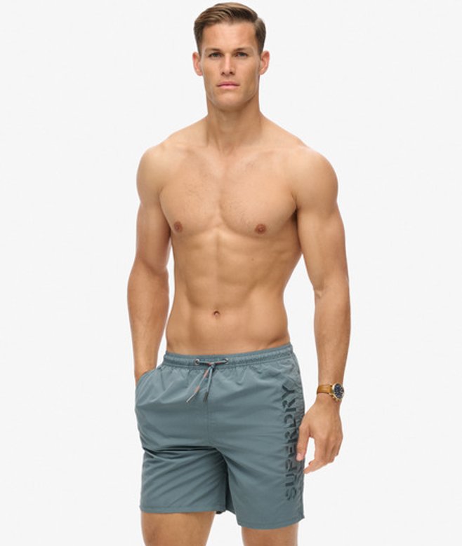 Superdry & Co Men’s Premium Embroidered – Swim Shorts Light Blue Stormy Weather Grey – Size: Superdry & Co Men’s Premium Embroidered – Swim Shorts Light Blue Stormy Weather Grey – Size: