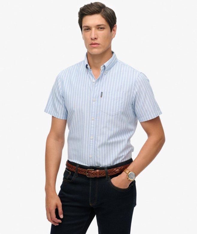 Superdry & Co Men’s Oxford Short Sleeve Shirt Blue Broker Blue Stripe – Size: Xxl Superdry & Co Men’s Oxford Short Sleeve Shirt Blue Broker Blue Stripe – Size: Xxl