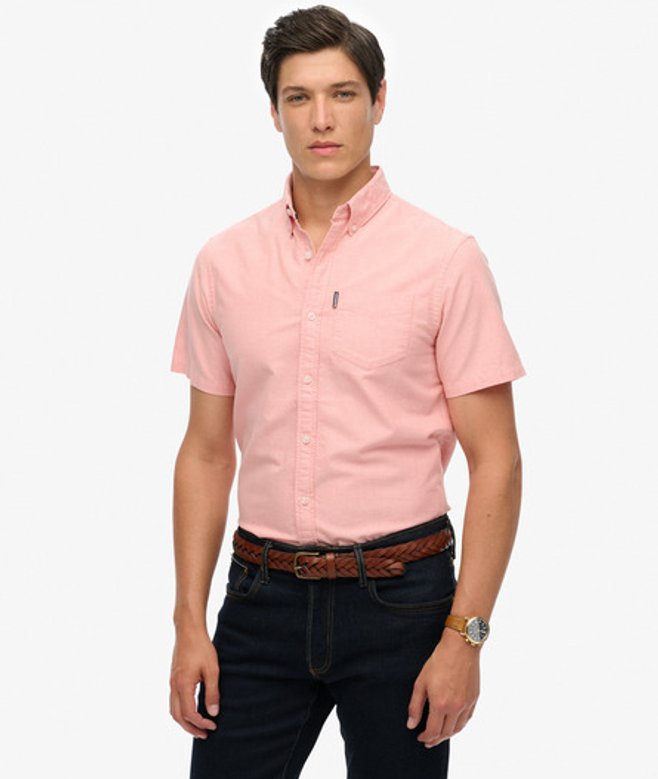Superdry & Co Men’s Oxford Short Sleeve Shirt Pink Rose Pink Chambray – Size: