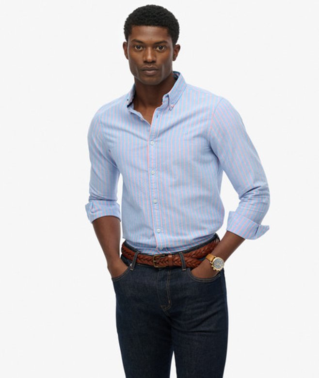 Superdry & Co Men’s Classic Oxford Long Sleeve Shirt Blue French Blue Stripecoral – Size: Superdry & Co Men’s Classic Oxford Long Sleeve Shirt Blue French Blue Stripecoral – Size: