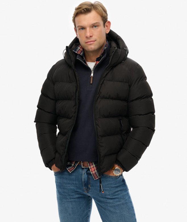 Superdry & Co Men’s Hooded Sports Puffer Jacket Black Blackblack – Size: Superdry & Co Men’s Hooded Sports Puffer Jacket Black Blackblack – Size: