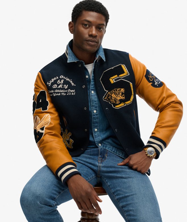 Superdry & Co Men’s Vintage Patched Varsity Jacket Navy Eclipse Navymustard – Size: Superdry & Co Men’s Vintage Patched Varsity Jacket Navy Eclipse Navymustard – Size: