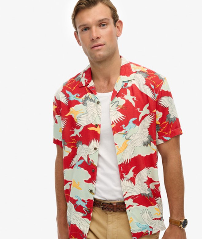 Superdry & Co Men’s The Merchant Store – Hawaiian Shirt Red Tsuru Red – Size: Superdry & Co Men’s The Merchant Store – Hawaiian Shirt Red Tsuru Red – Size: