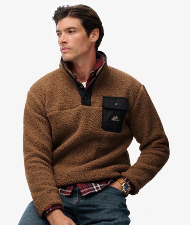 Superdry & Co Men’s Fuji Popper Neck Fleece Brown Pecan Brown – Size: Xxxl Superdry & Co Men’s Fuji Popper Neck Fleece Brown Pecan Brown – Size: Xxxl