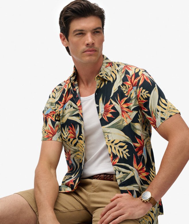 Superdry & Co Men’s Hawaiian Printed Shirt Navy Bird of Paradise Navy – Size: Superdry & Co Men’s Hawaiian Printed Shirt Navy Bird of Paradise Navy – Size: