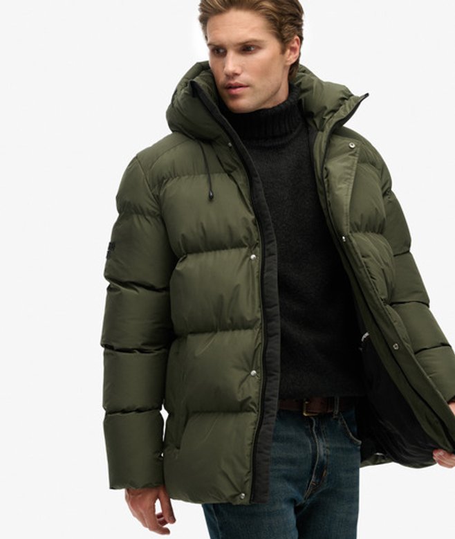 Superdry & Co Men’s Hooded Mid Length Sports Puffer Jacket Khaki Army Khaki Green – Size: