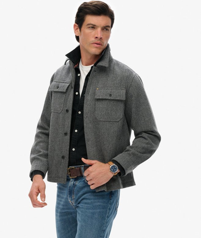 Superdry & Co Men’s The Merchant Store – Herringbone Overshirt Light Grey Mono Herringbone – Size: Superdry & Co Men’s The Merchant Store – Herringbone Overshirt Light Grey Mono Herringbone – Size: