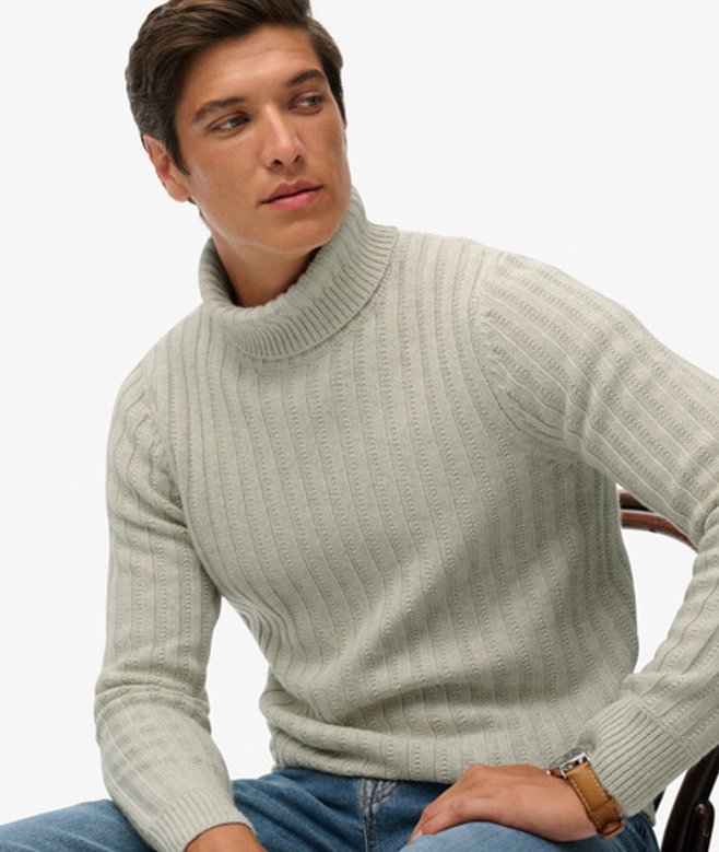 Superdry & Co Men’s The Merchant Store – Ribbed Roll Neck Jumper Cream Oatmeal Beige – Size: Superdry & Co Men’s The Merchant Store – Ribbed Roll Neck Jumper Cream Oatmeal Beige – Size: