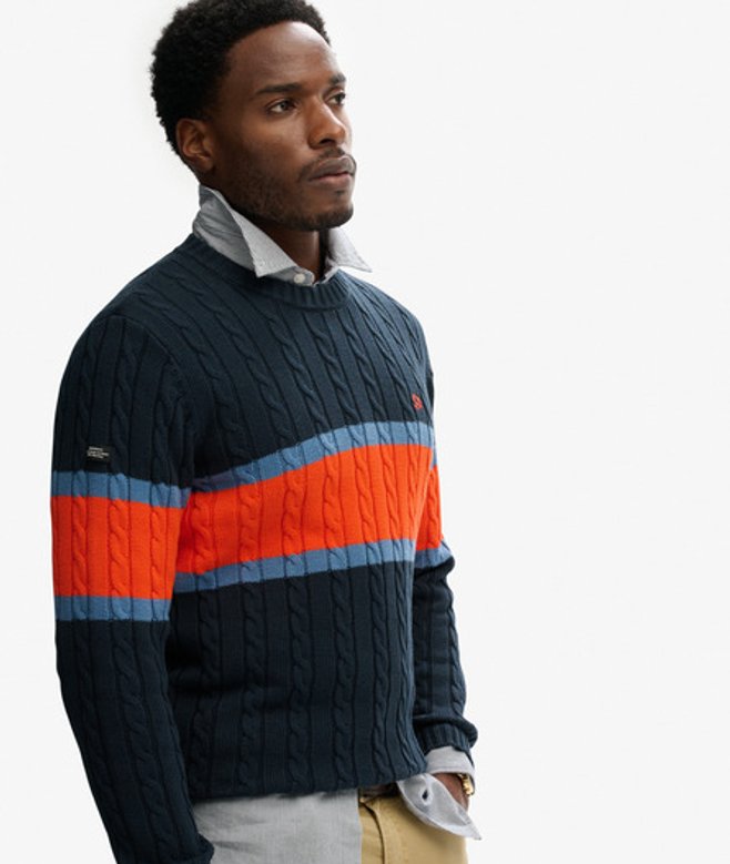 Superdry & Co Men’s Cotton Stripe Cable Jumper Navy Eclipse Navybold Orange – Size: Xxl Superdry & Co Men’s Cotton Stripe Cable Jumper Navy Eclipse Navybold Orange – Size: Xxl