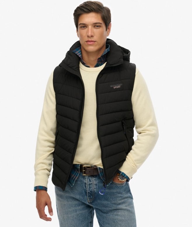 Superdry & Co Men’s Hooded Fuji Padded Gilet Black – Size: Superdry & Co Men’s Hooded Fuji Padded Gilet Black – Size: