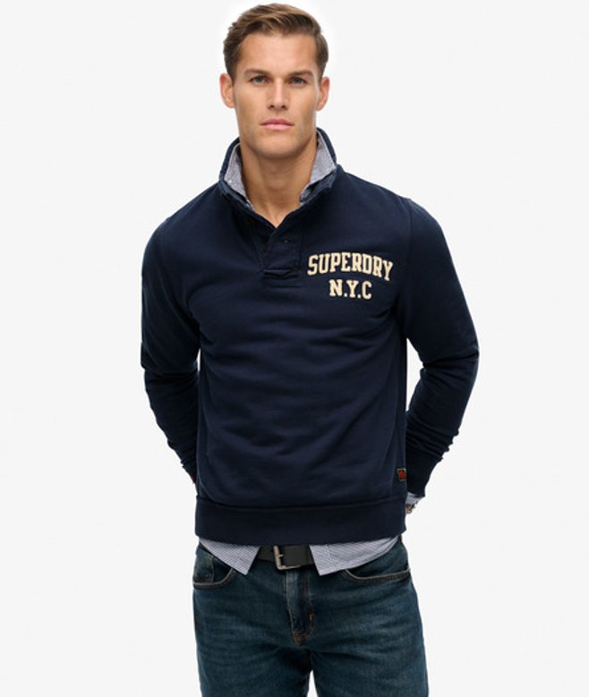 Superdry & Co Men’s Vintage Athletic Henley Sweatshirt Navy Classic Navy – Size: