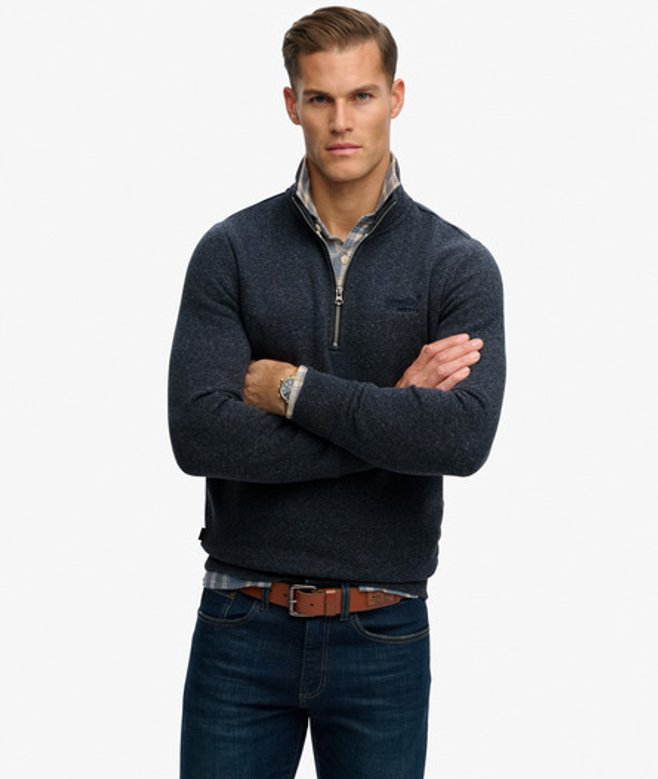 Superdry & Co Men’s Vintage Logo Embroidered Half Zip Sweatshirt Navy Vintage Navy Marl – Size: Superdry & Co Men’s Vintage Logo Embroidered Half Zip Sweatshirt Navy Vintage Navy Marl – Size: