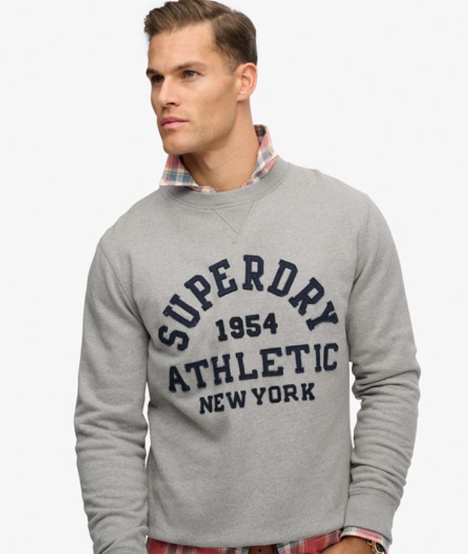 Superdry & Co Men’s Vintage Athletic Crew Sweatshirt Light Grey Vintage Light Grey Marlnavy – Size: