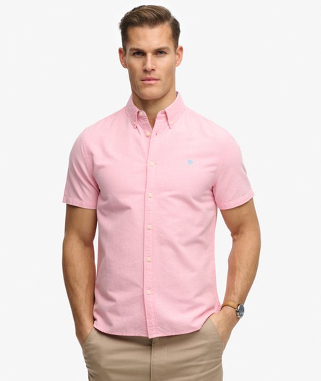 Superdry & Co Men’s Preppy Oxford Short Sleeve Shirt Pink Cali Coral Chambray – Size: Superdry & Co Men’s Preppy Oxford Short Sleeve Shirt Pink Cali Coral Chambray – Size: