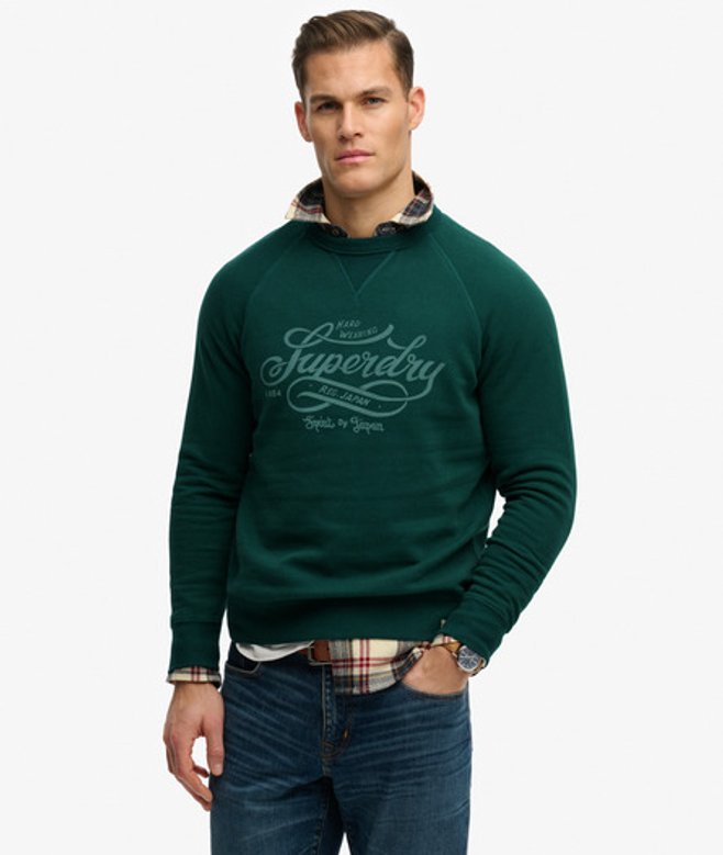 Superdry & Co Men’s The Merchant Store – Vintage Print Sweatshirt Green Varsity Green – Size: Superdry & Co Men’s The Merchant Store – Vintage Print Sweatshirt Green Varsity Green – Size: