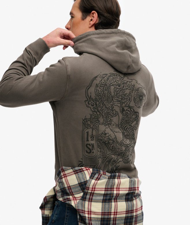 Superdry & Co Men’s Tokyo Narrative Loose Hoodie Navy Dark Pebble Grey – Size: