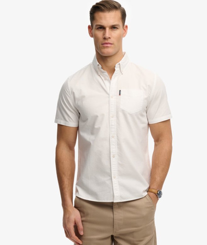 Superdry & Co Men’s Oxford Short Sleeve Shirt White Optic – Size: Superdry & Co Men’s Oxford Short Sleeve Shirt White Optic – Size: