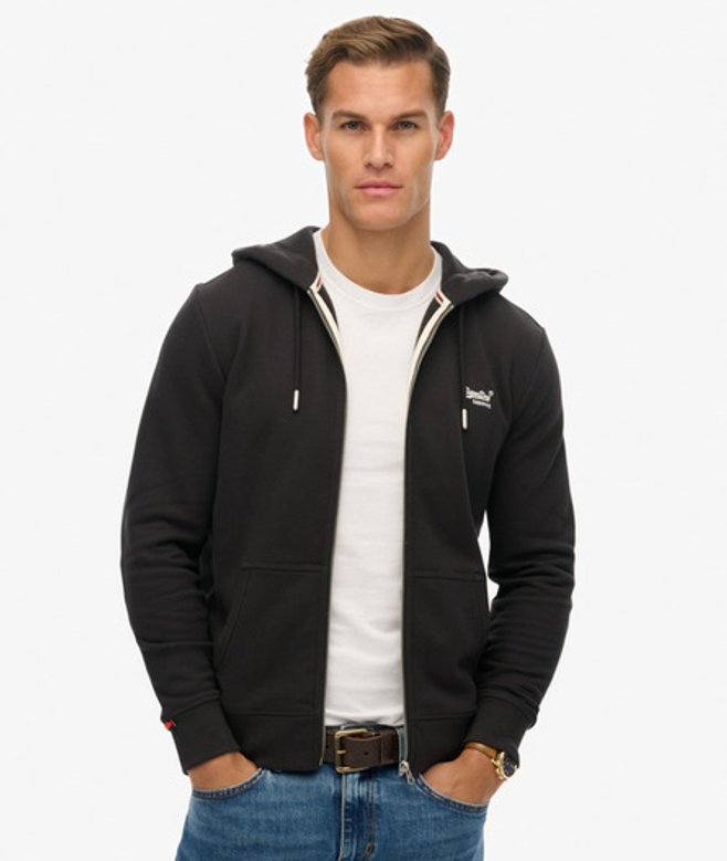 Superdry & Co Men’s Essential Logo Zip Hoodie Half Brushed Black Carbon Black – Size: Superdry & Co Men’s Essential Logo Zip Hoodie Half Brushed Black Carbon Black – Size: