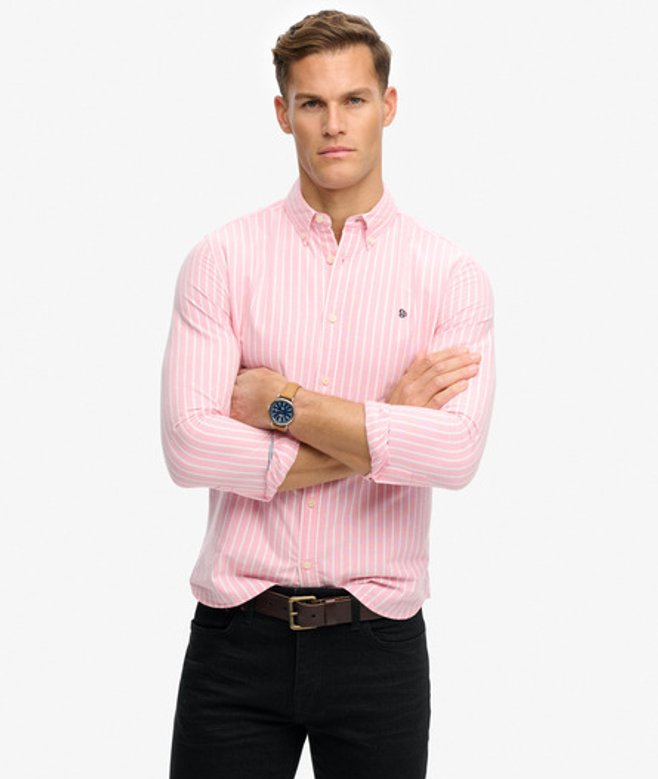 Superdry & Co Men’s Preppy Oxford Long Sleeve Shirt Pink Cali Coraloptic Stripe – Size: Superdry & Co Men’s Preppy Oxford Long Sleeve Shirt Pink Cali Coraloptic Stripe – Size: